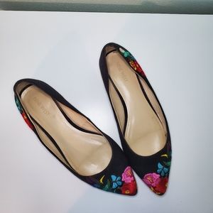 Black floral flats